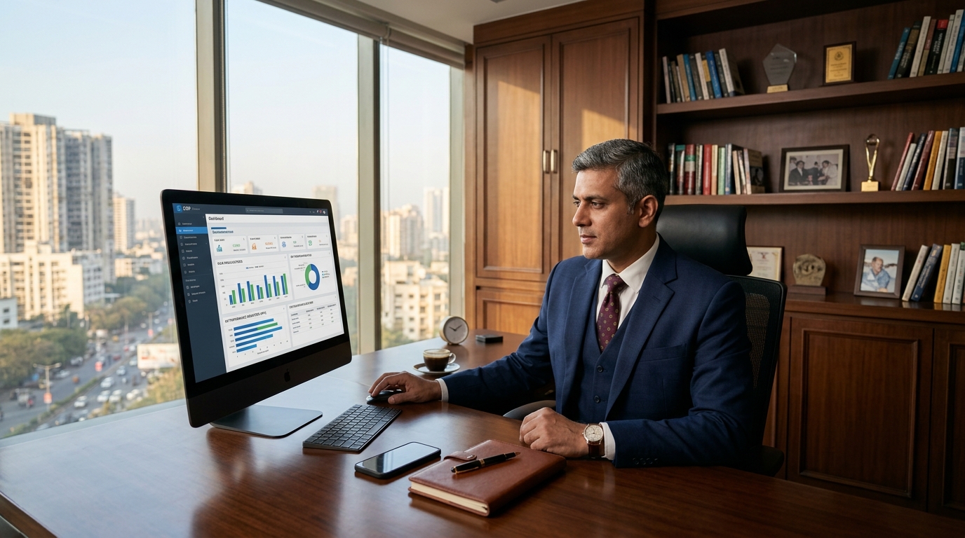 JRC business platform screen showing a sale being billed with connected stock, GST and finance updates